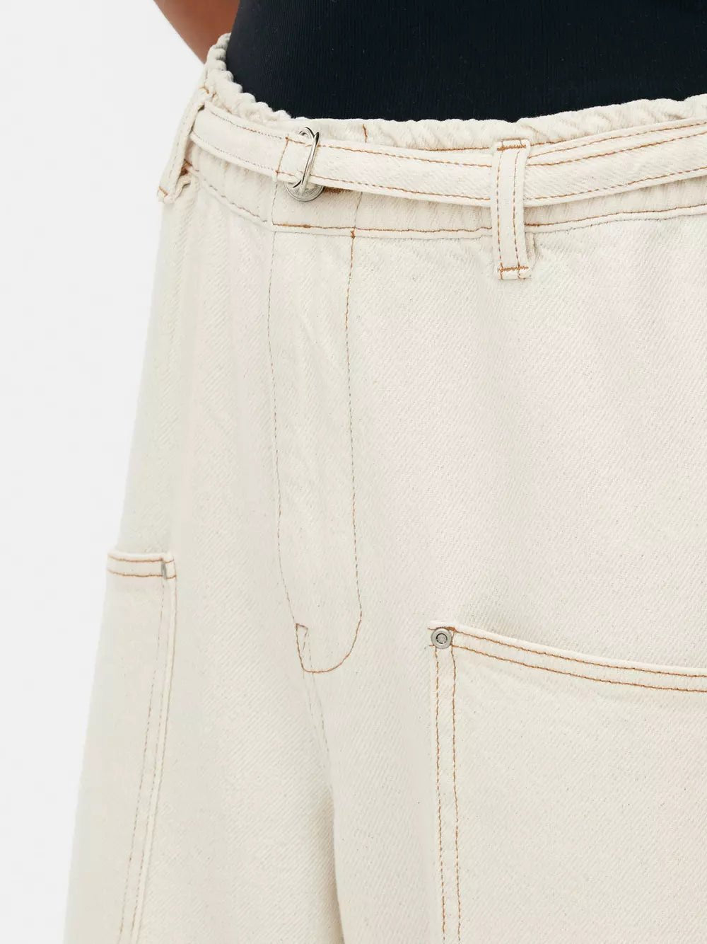 WIDE LEG PATCH POCKET JEANS,bottomwear, casual, cotton, cotton twill, full length, high rise, ivory, jeans, patch pocket, straight fit, streetwear, utility pocket, woven,wide-leg-patch-pocket-ivory-jeans,Length - Full lengthWaist - High-rise waistFit - Wide leg fitColor - IvoryNo. of Pockets - 5Material - CottonLength - 40-42 inchClosure - Zip &amp; buttonDetail - Patch pocket** Belt displayed in the image is not available with the actual product.