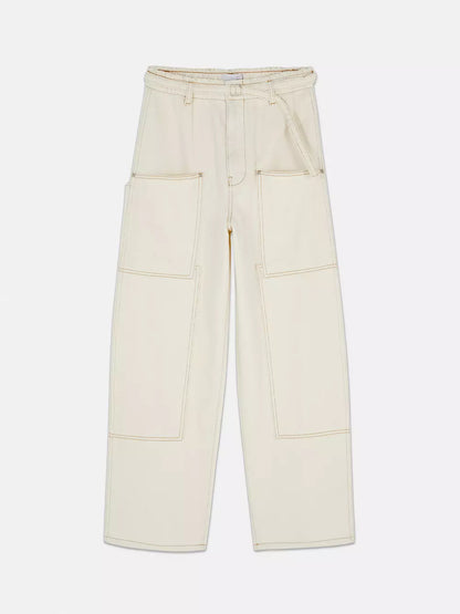 WIDE LEG PATCH POCKET JEANS,bottomwear, casual, cotton, cotton twill, full length, high rise, ivory, jeans, patch pocket, straight fit, streetwear, utility pocket, woven,wide-leg-patch-pocket-ivory-jeans,Length - Full lengthWaist - High-rise waistFit - Wide leg fitColor - IvoryNo. of Pockets - 5Material - CottonLength - 40-42 inchClosure - Zip &amp; buttonDetail - Patch pocket** Belt displayed in the image is not available with the actual product.