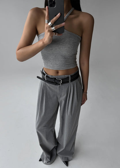 bottomwear,trousers,casual, casual chic,gen z,grey,pleated,belt,wide leg fit,wide leg,full length,,high rise	"OY2284	25110068GG"