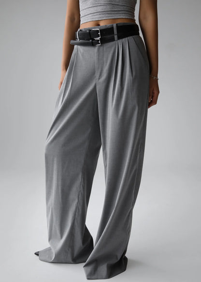 bottomwear,trousers,casual, casual chic,gen z,grey,pleated,belt,wide leg fit,wide leg,full length,,high rise	"OY2284	25110068GG"