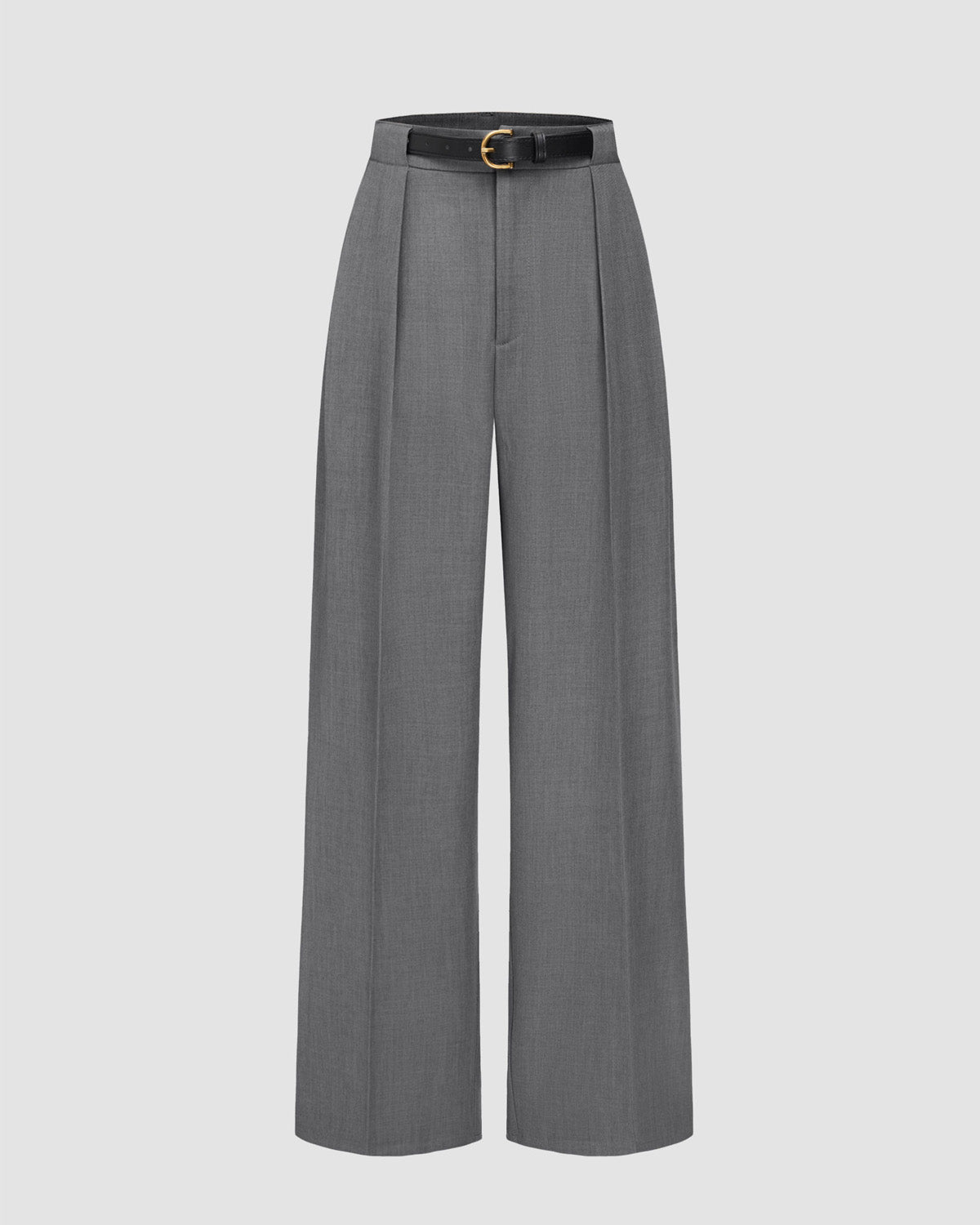 bottomwear,pants,semi-formal,workwear,stretchable,polyester, spandex,grey melange,pleated,tailored fit,wide leg,full length,high rise, OY975-grey melange, 25090002GG