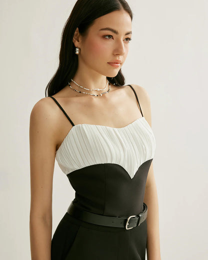 Black And White Ruched Detail Cami Top