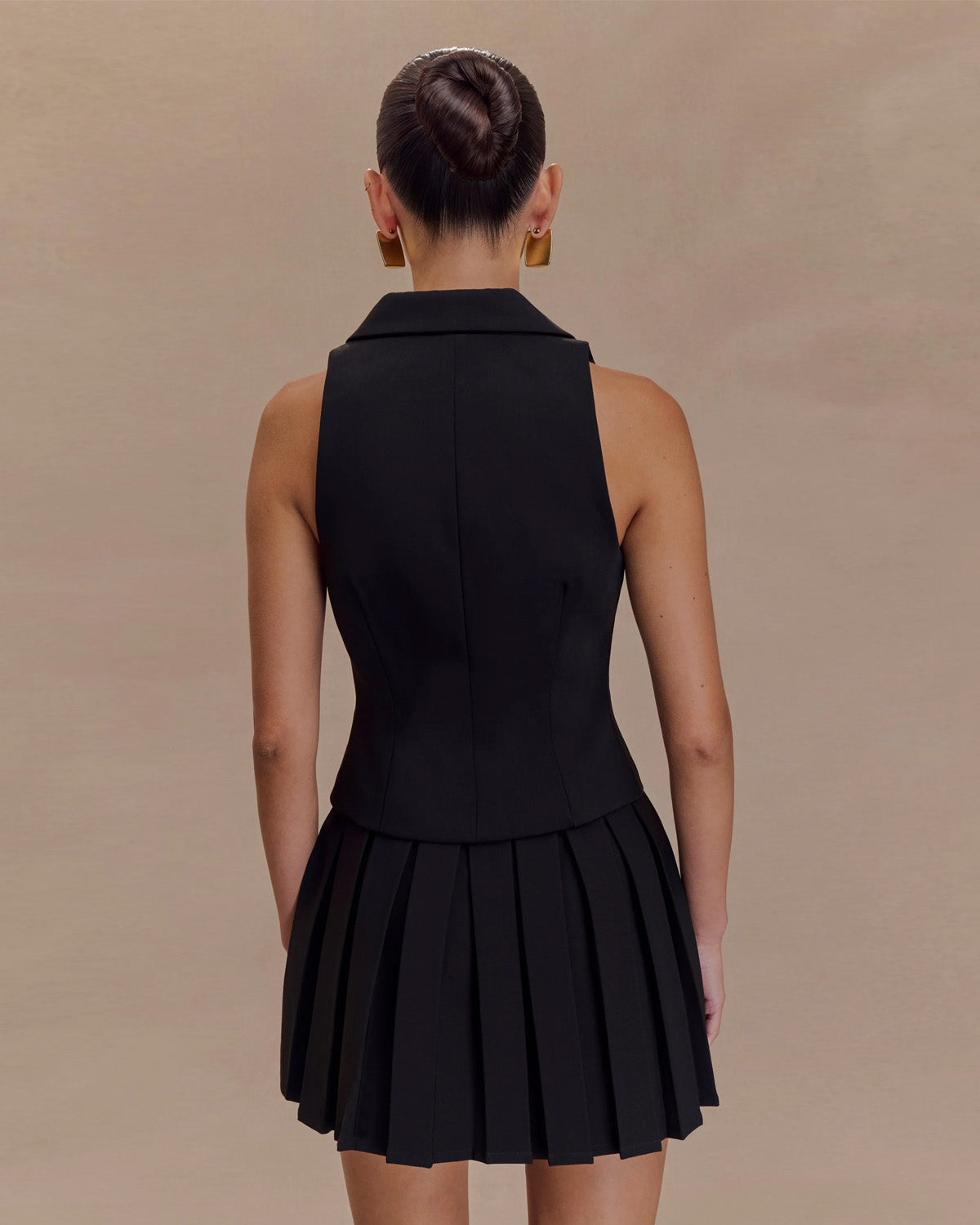 Tailored Waist Coat with Pleated Black Mini Skirt