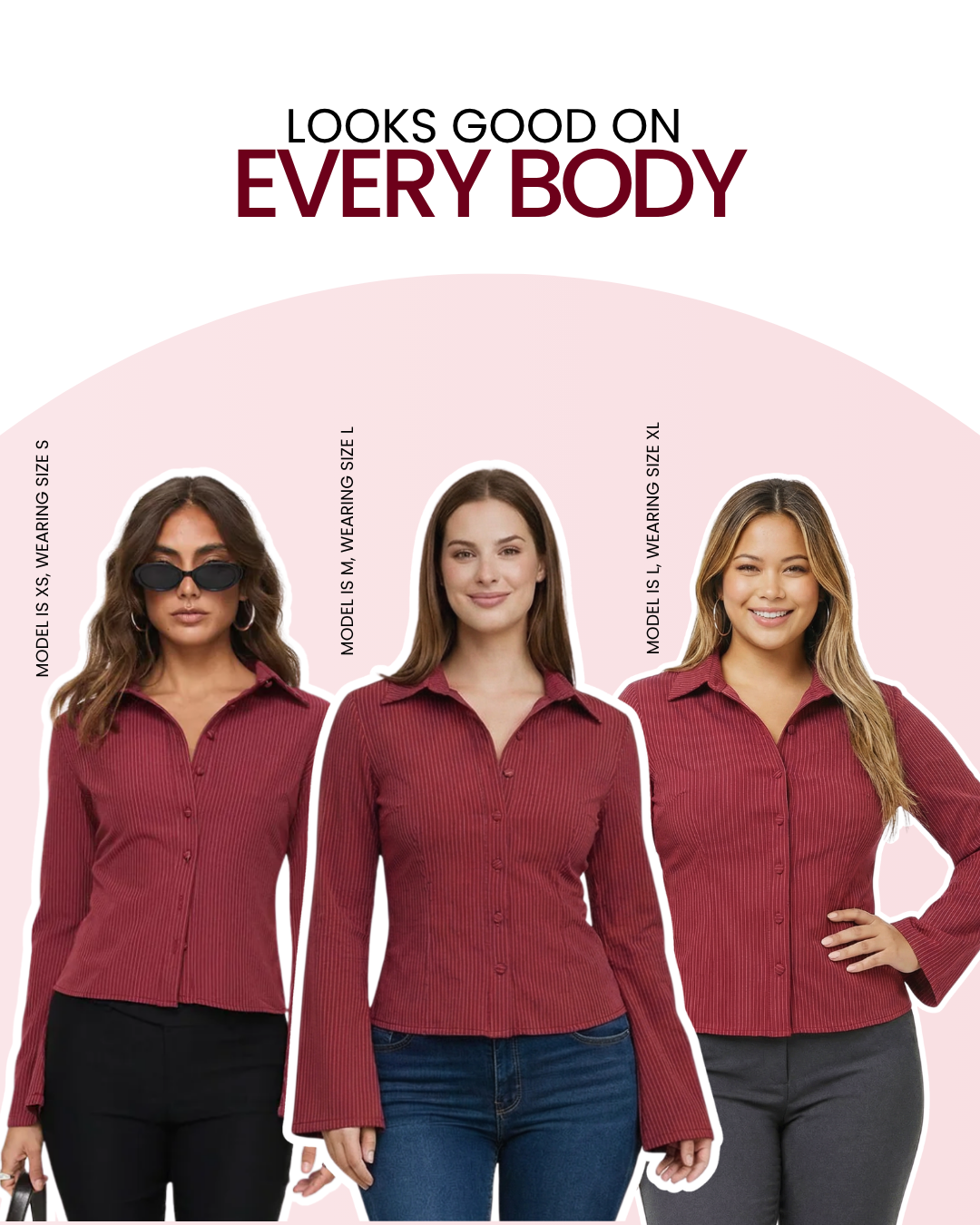 Flared Sleeve Fitted Shirt - Red