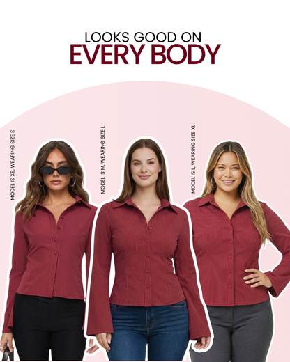 Flared Sleeve Fitted Shirt - Red