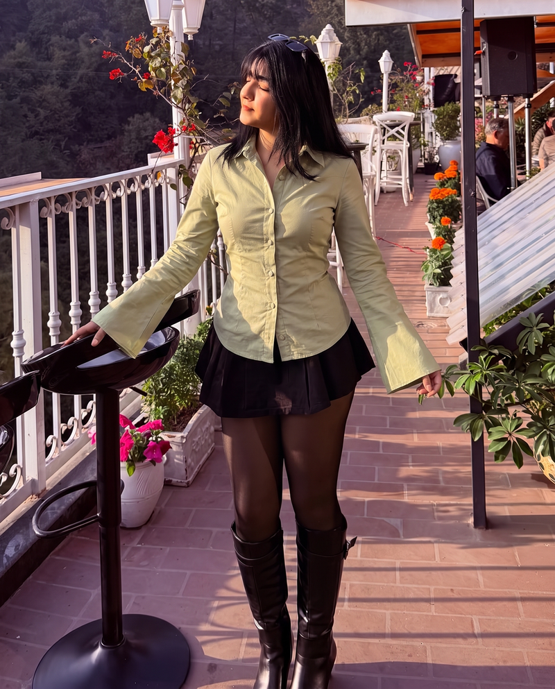 Matcha Green Flared Sleeves Shirt