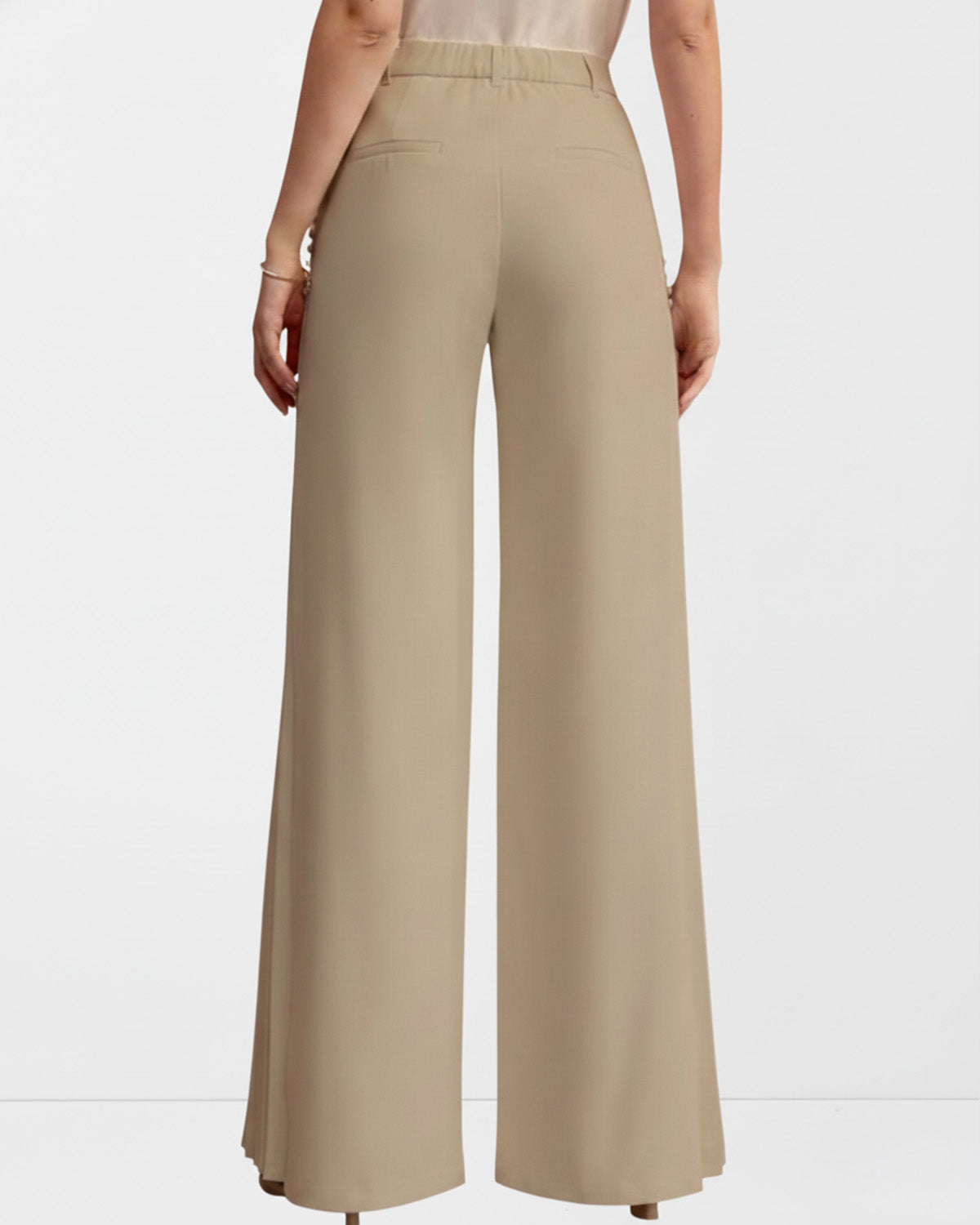 Button Detail Pleated Wide Leg Trouser