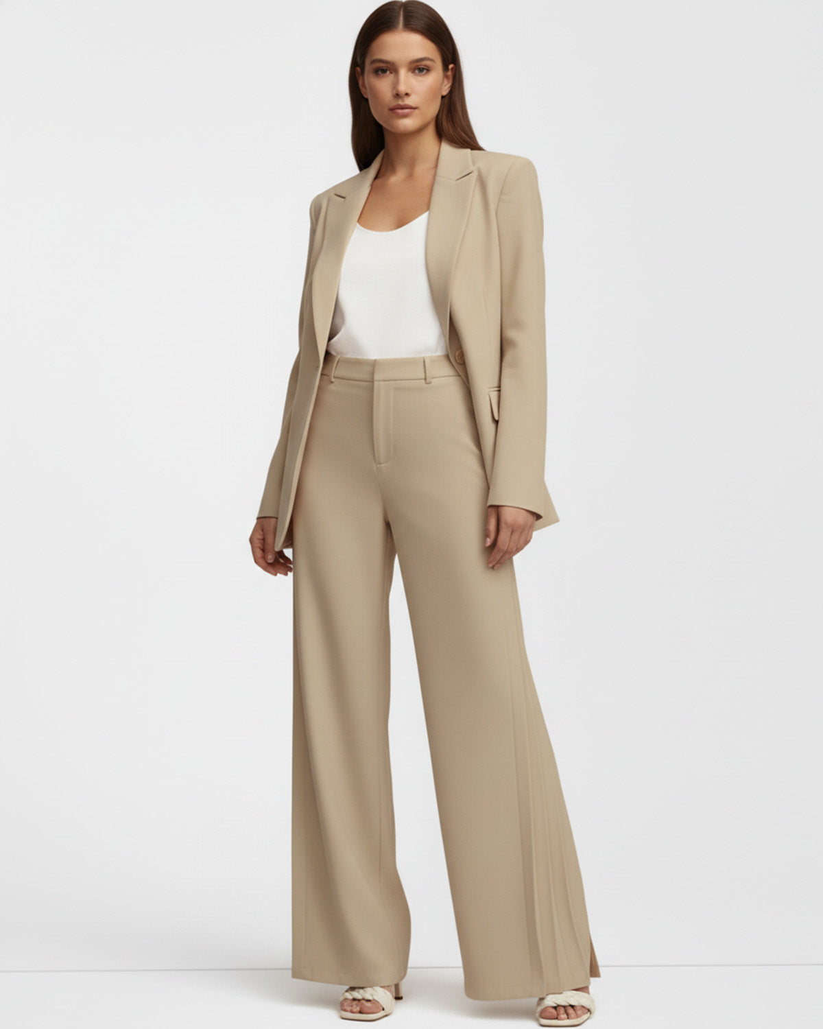 Button Detail Pleated Wide Leg Trouser