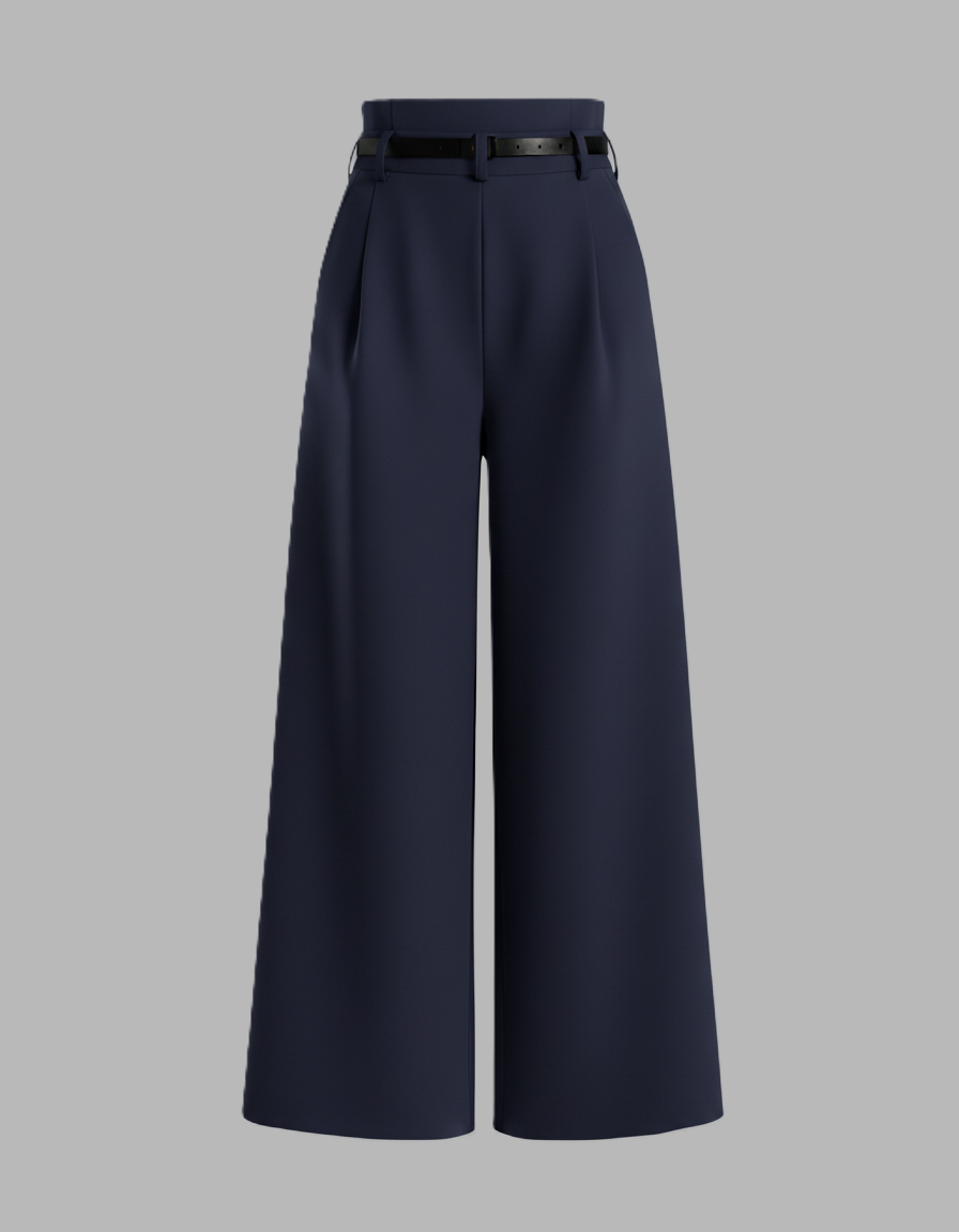 Navy Pleated Pants With Belt