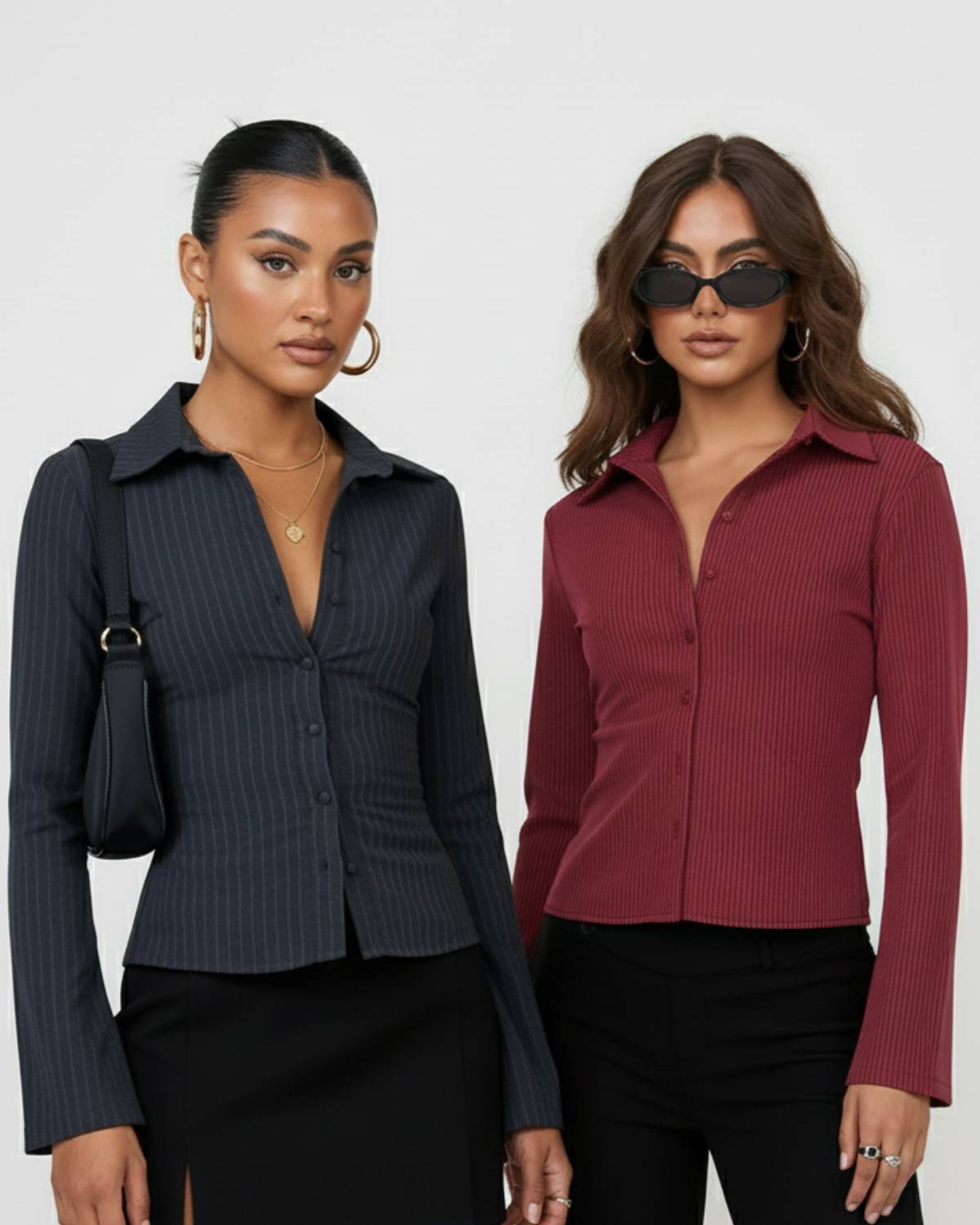 Set Of Two Pinstripes Flared Sleeves Shirt