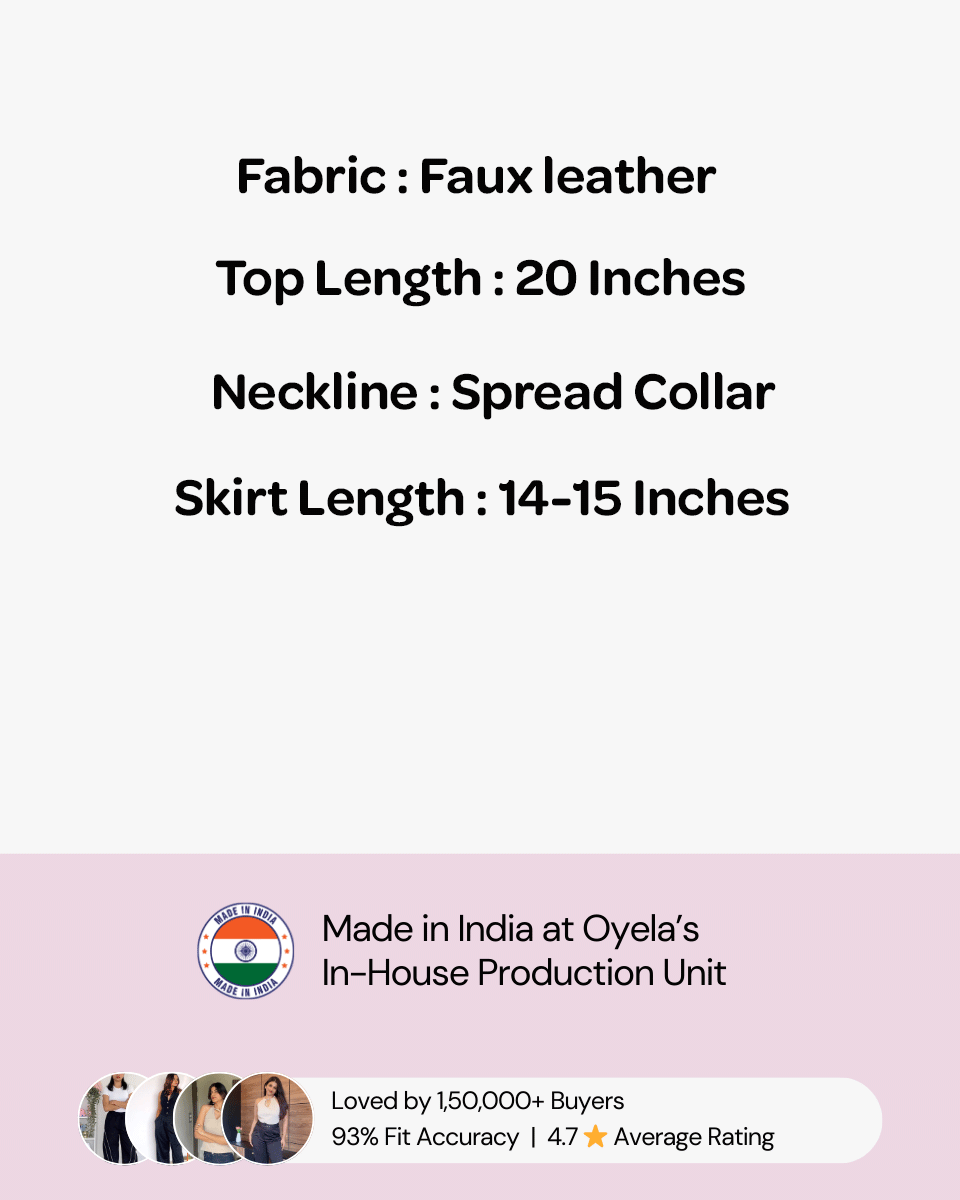 [Set of 2] Black Leather Jacket & Ruched Skirt Set