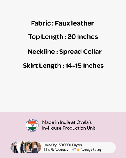 [Set of 2] Black Leather Jacket & Ruched Skirt Set