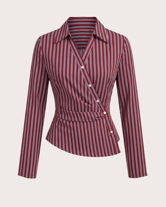 Red Stripe Asymmetric Hem Shirt