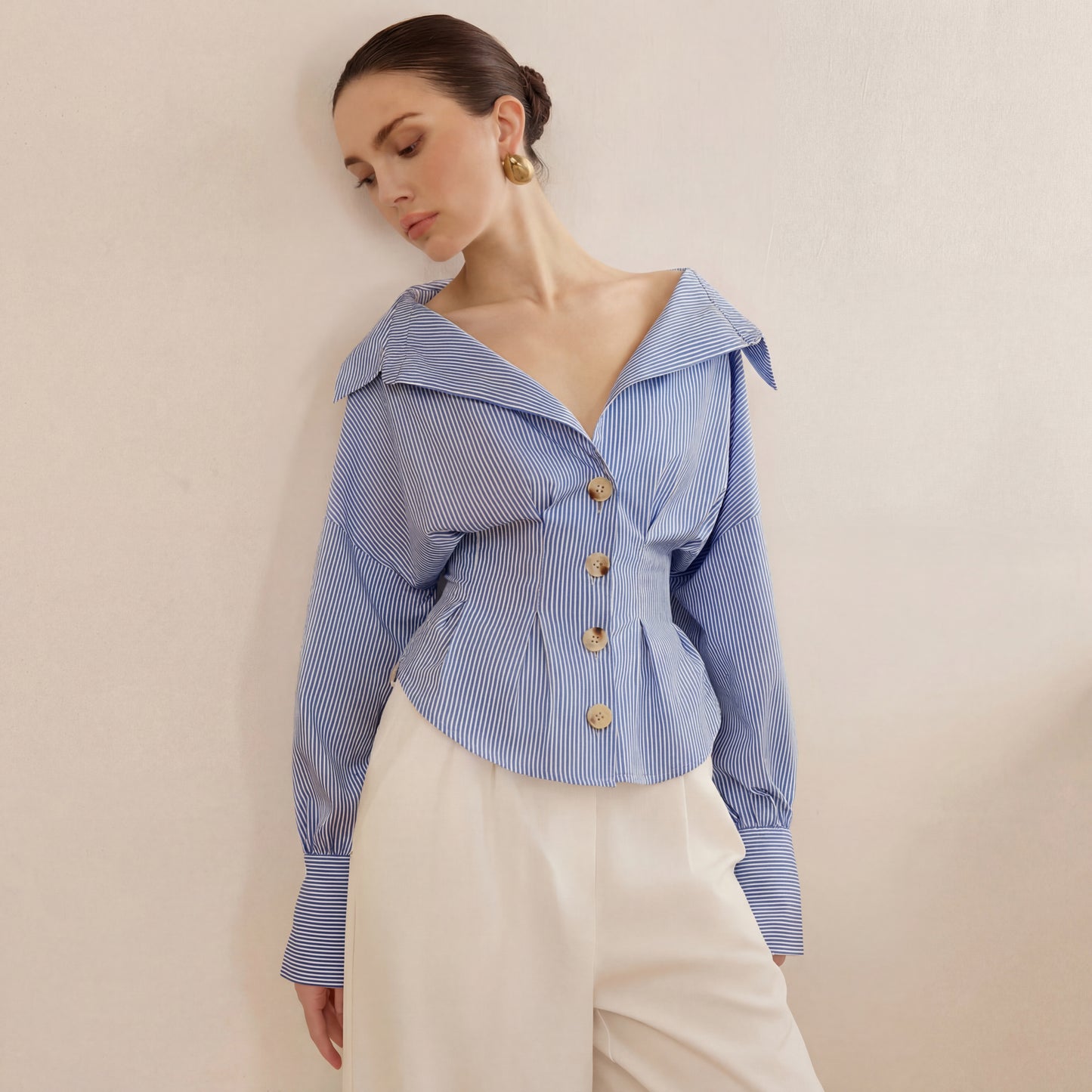 Blue Stripe Shirt With Cinched Waist