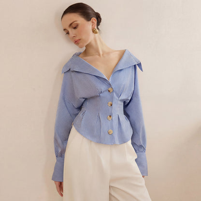 Blue Stripe Shirt With Cinched Waist