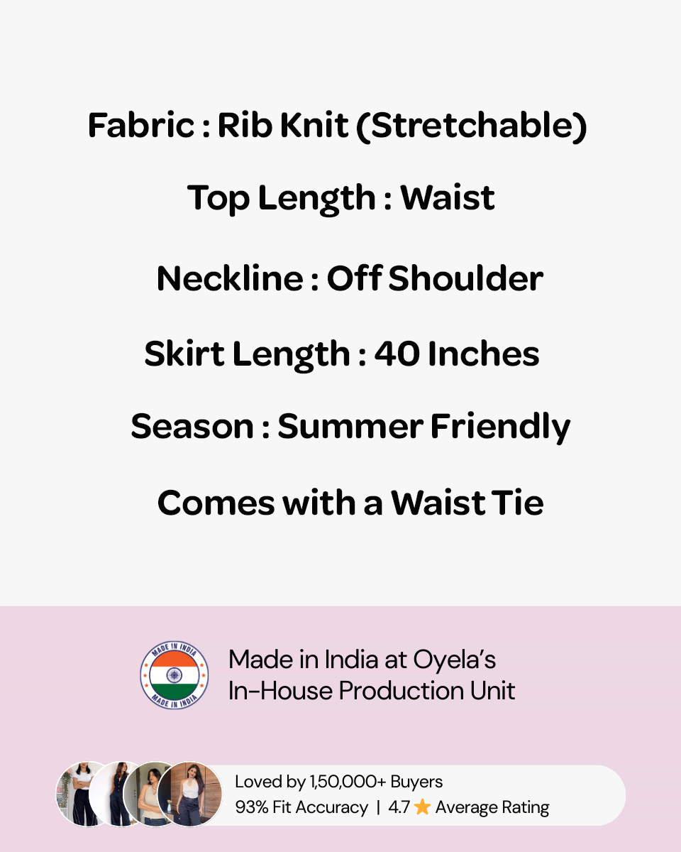 White Slit Top And Skirt Set With A Waist Tie