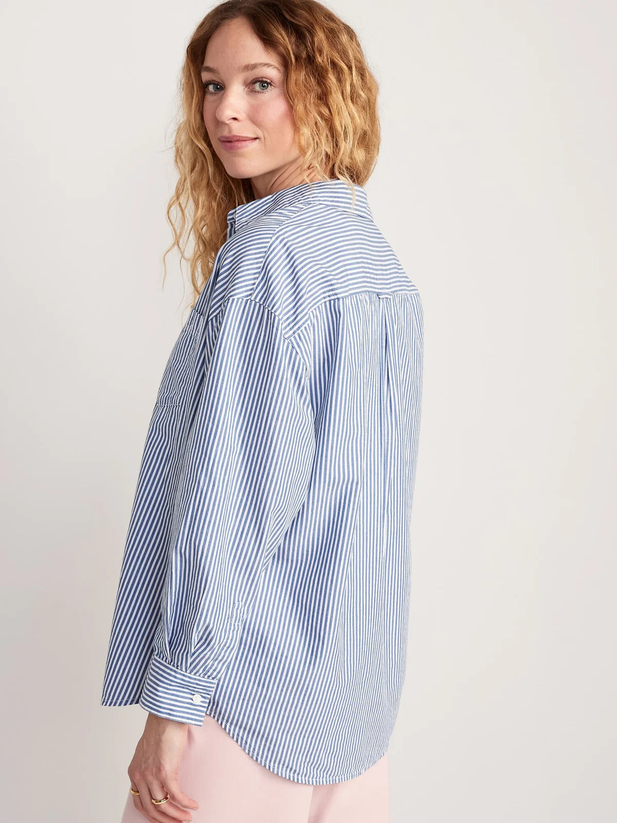 PINSTRIPED BOYFRIEND SHIRT,blue, boyfriend shirts, casual, collared, cotton, curved, long sleeves, longline, oversized, shirts, stripes, summer, topwear, woven,blue-and-white-stripes-boyfriend-shirt-phase3,Neck - Shirt collar Sleeve - Full sleevesFit - Oversized fitPrint/Pattern - Stripes Color - Blue and white Material - Cotton24030074AA