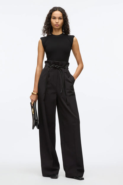 Black Tie Knot Detail Wide Leg Trouser