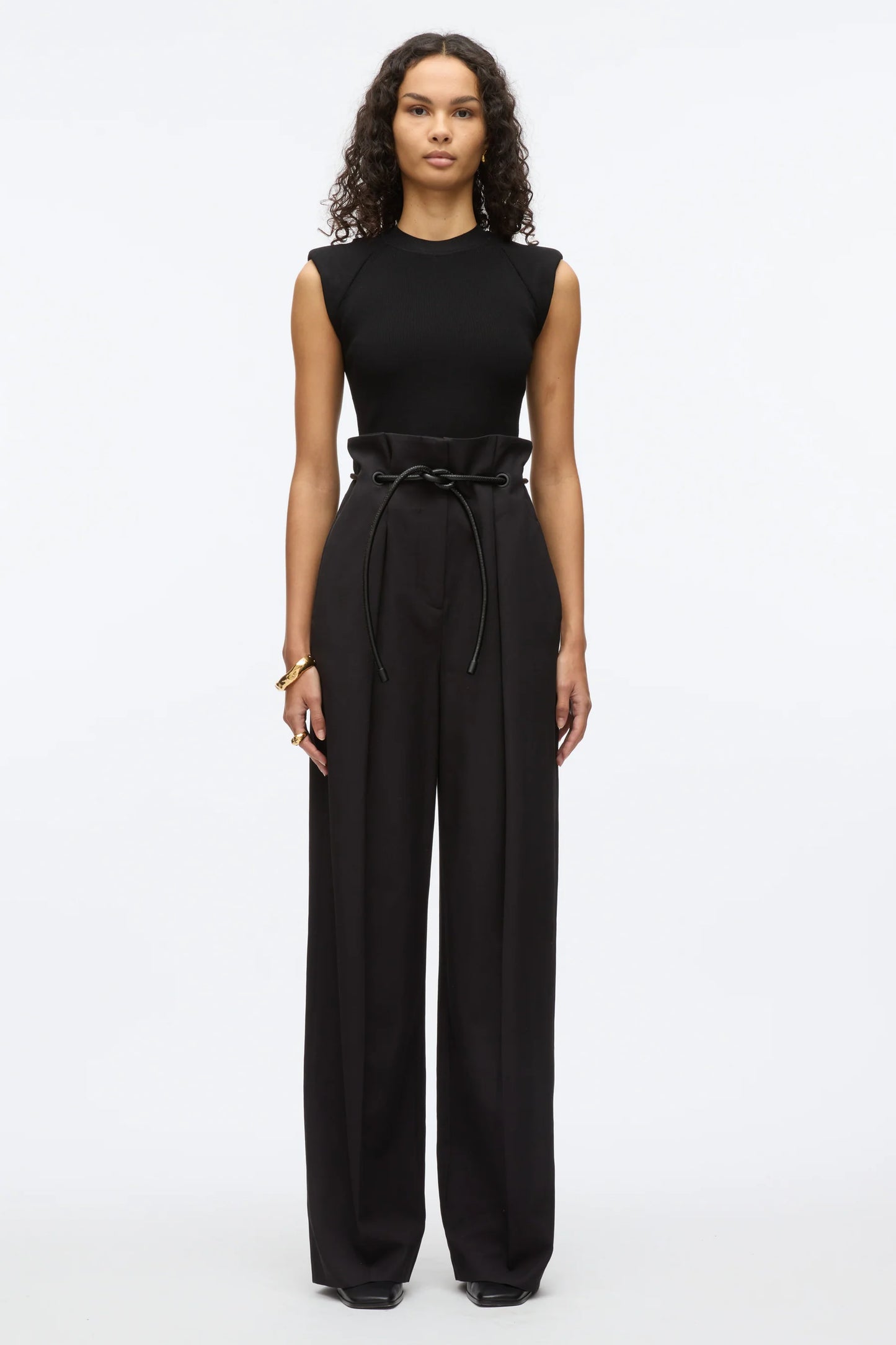 Black Tie Knot Detail Wide Leg Trouser