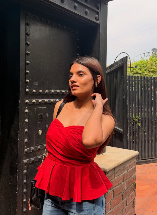 Cherry Red Bandeau Peplum Top