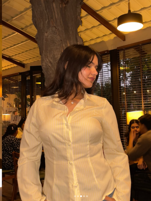 Pinstripes Flared Sleeves Shirt in Butter Yellow