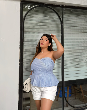 Blue Peplum Bandeau Top