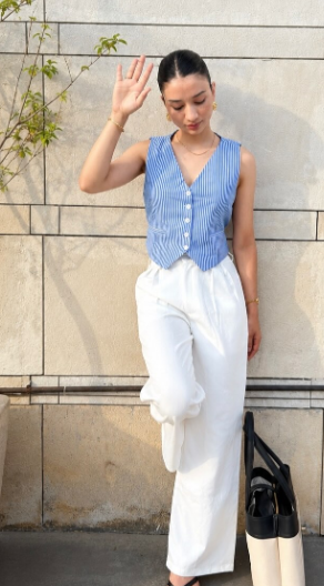 Pinstripes Blue Cotton Waistcoat