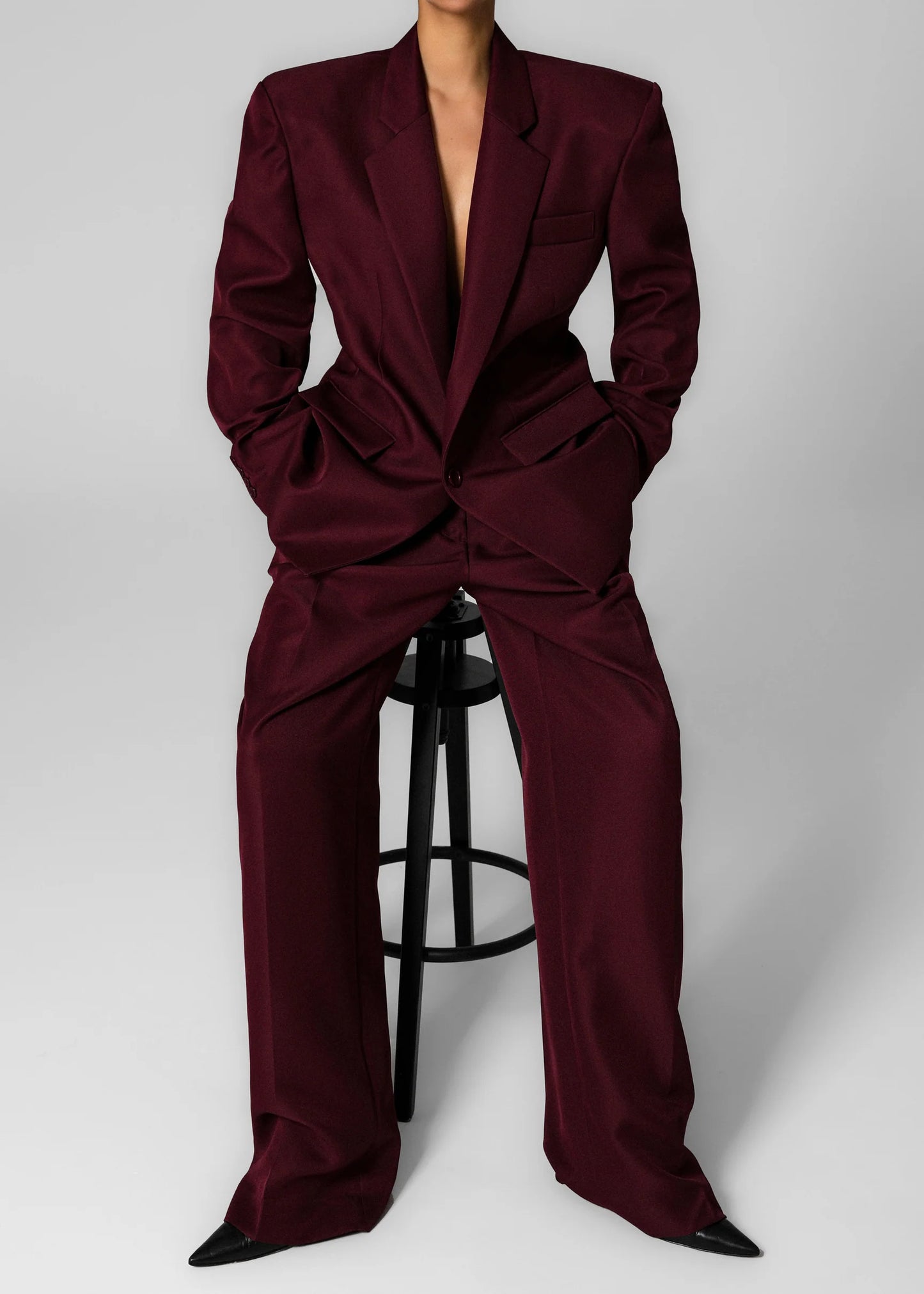 Maroon High-Rise Wide-Leg Pants