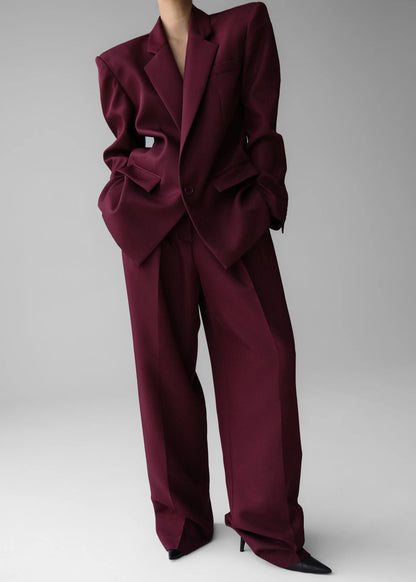 Maroon High-Rise Wide-Leg Pants
