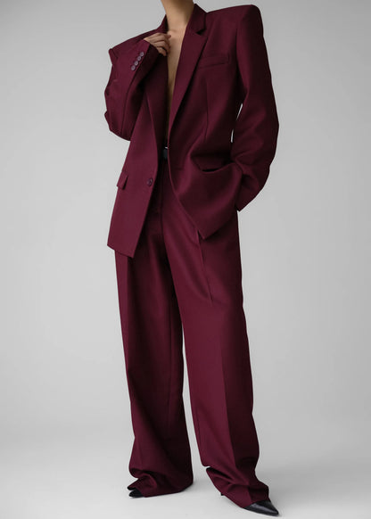 Maroon High-Rise Wide-Leg Pants