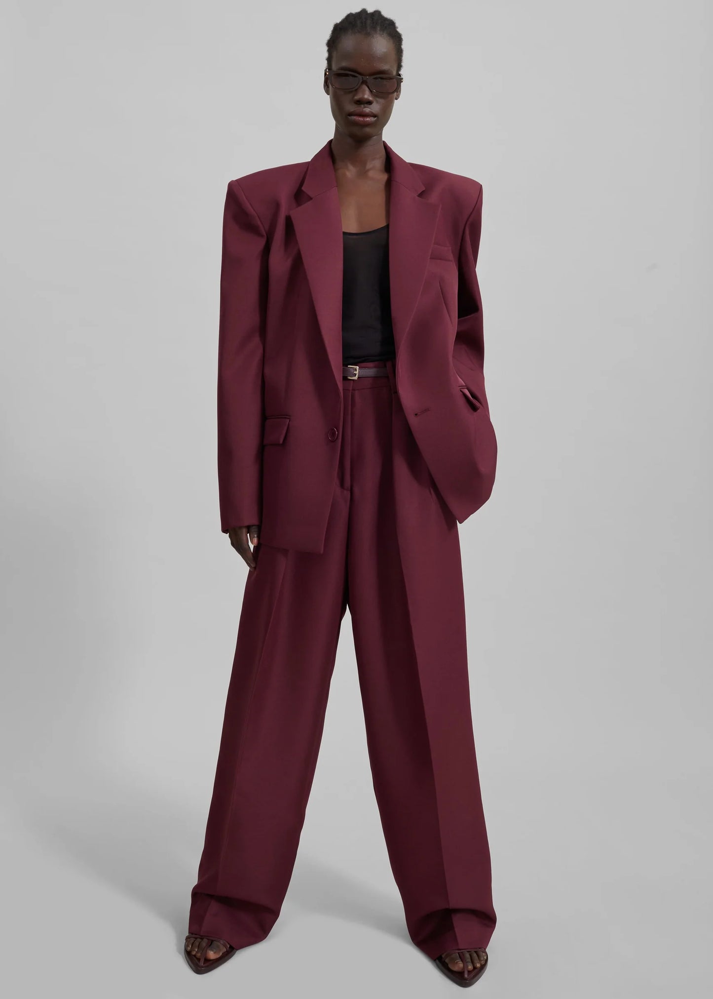 Maroon High-Rise Wide-Leg Pants