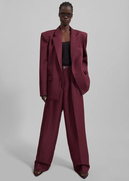 Maroon High-Rise Wide-Leg Pants