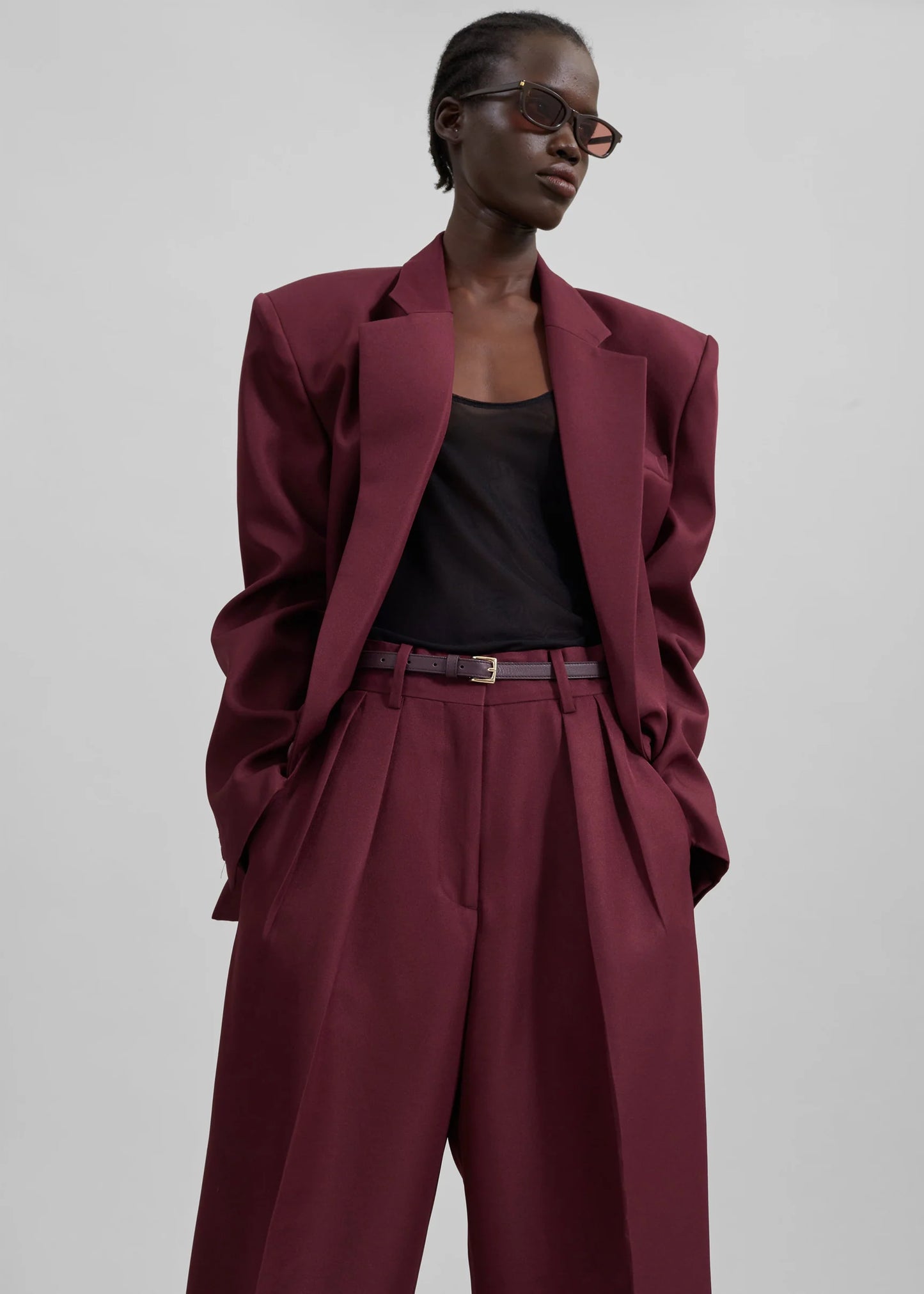 Maroon High-Rise Wide-Leg Pants