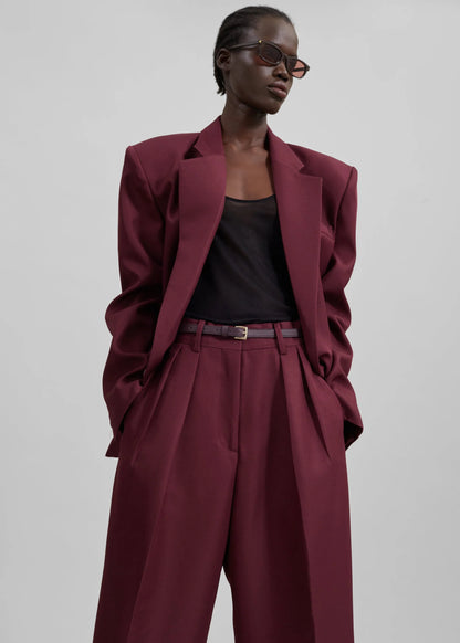 Maroon High-Rise Wide-Leg Pants