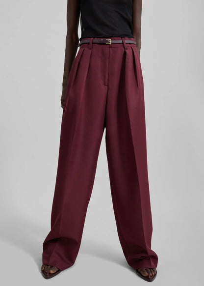 Maroon High-Rise Wide-Leg Pants