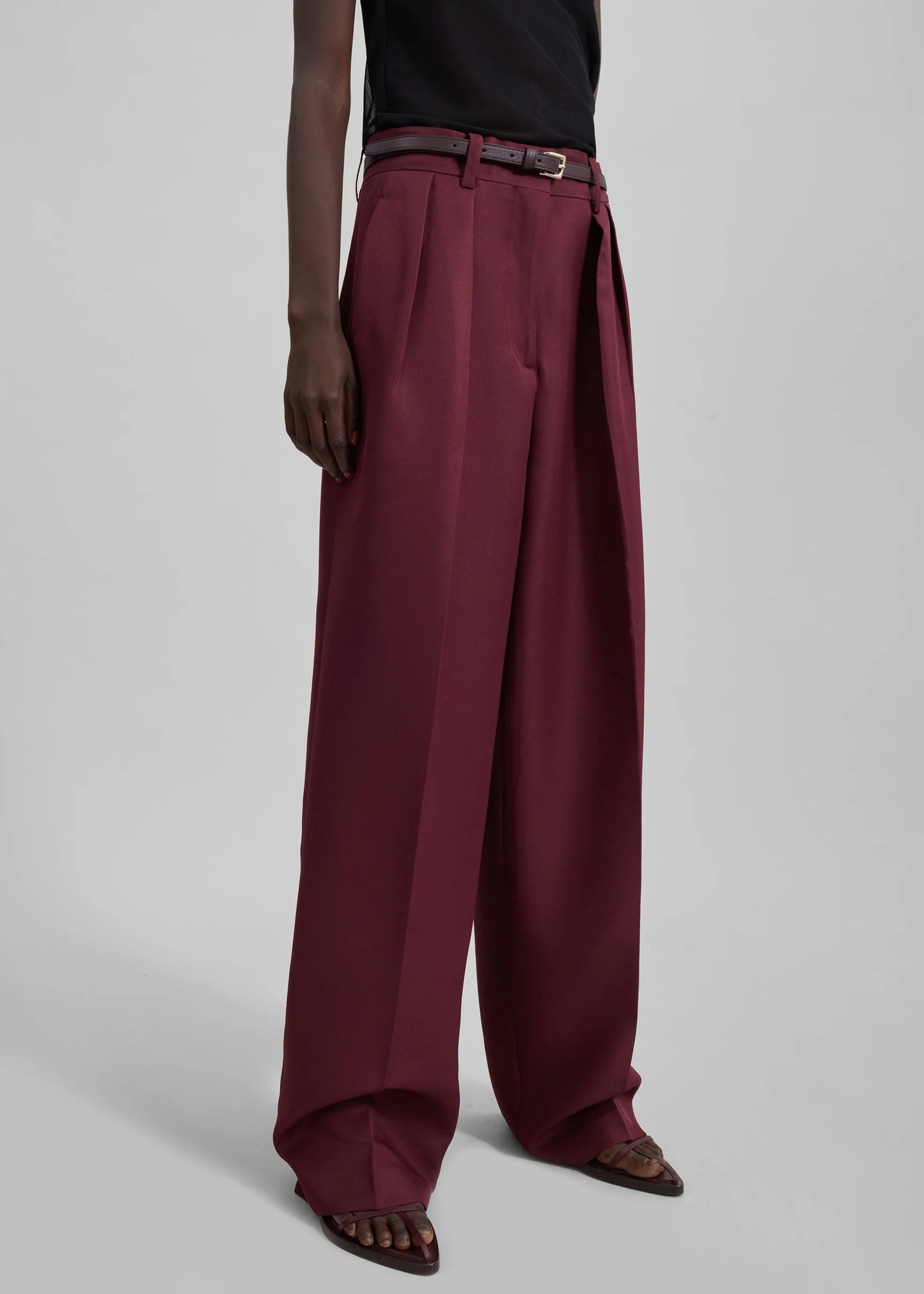 Maroon High-Rise Wide-Leg Pants