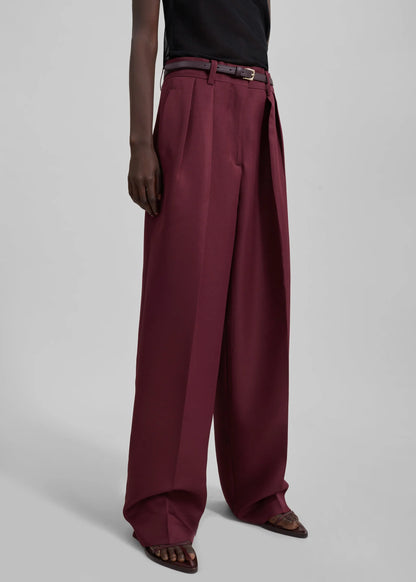 Maroon High-Rise Wide-Leg Pants