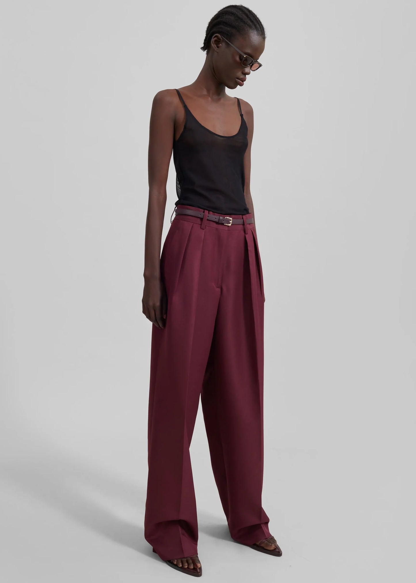 Maroon High-Rise Wide-Leg Pants