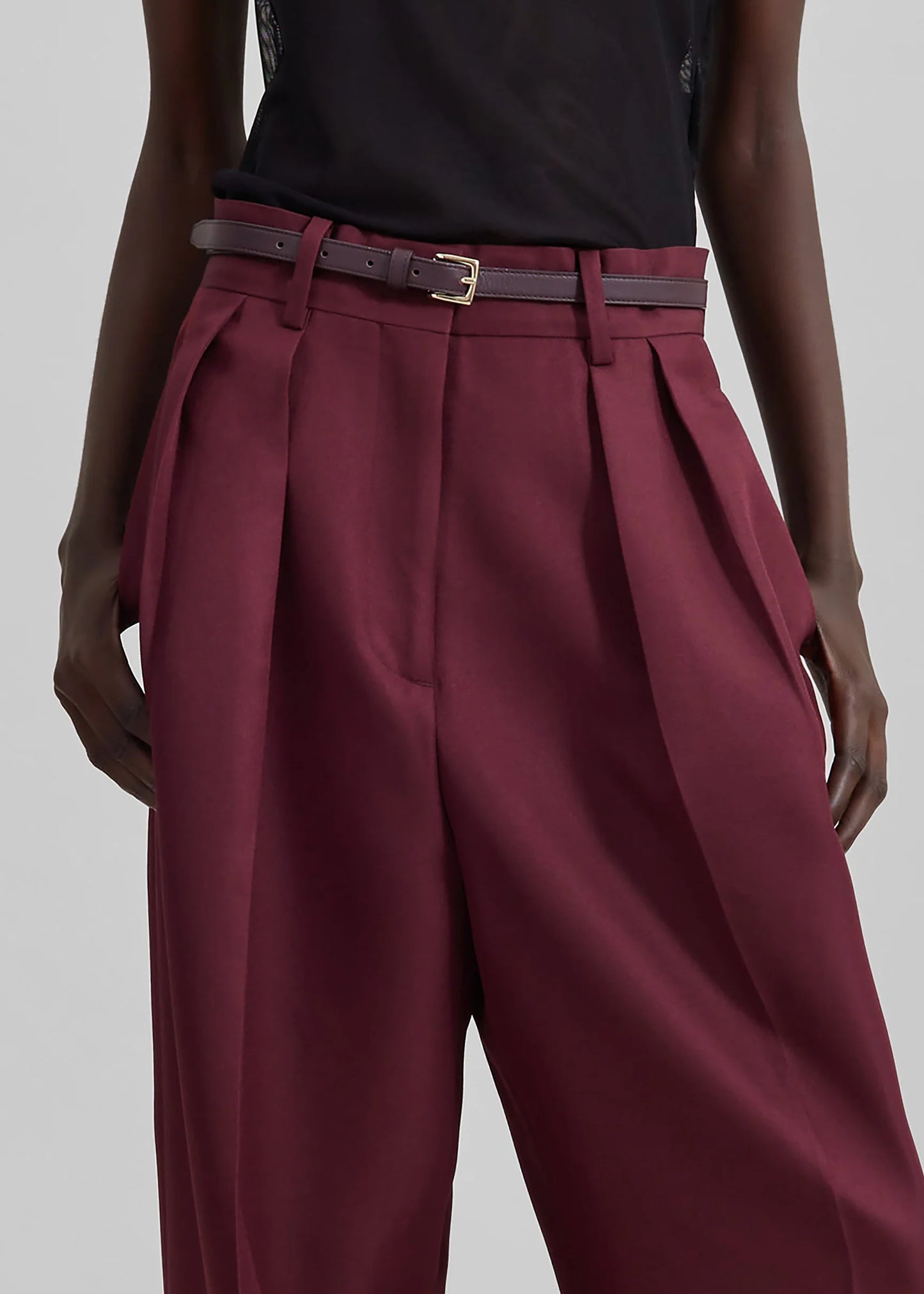 Maroon High-Rise Wide-Leg Pants