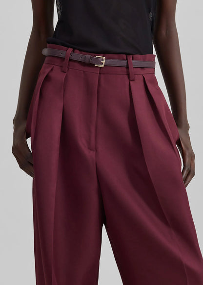 Maroon High-Rise Wide-Leg Pants