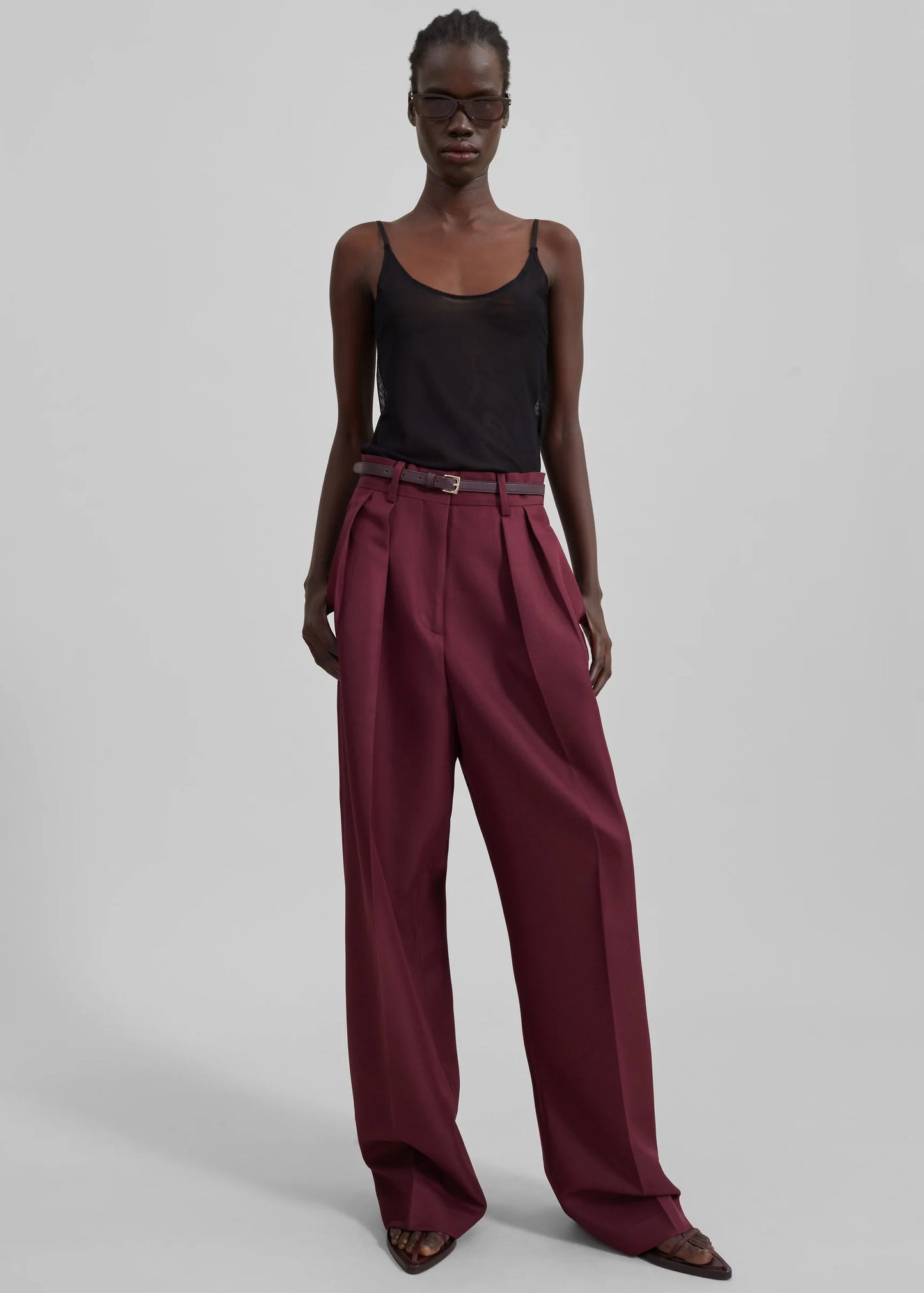 Maroon High-Rise Wide-Leg Pants