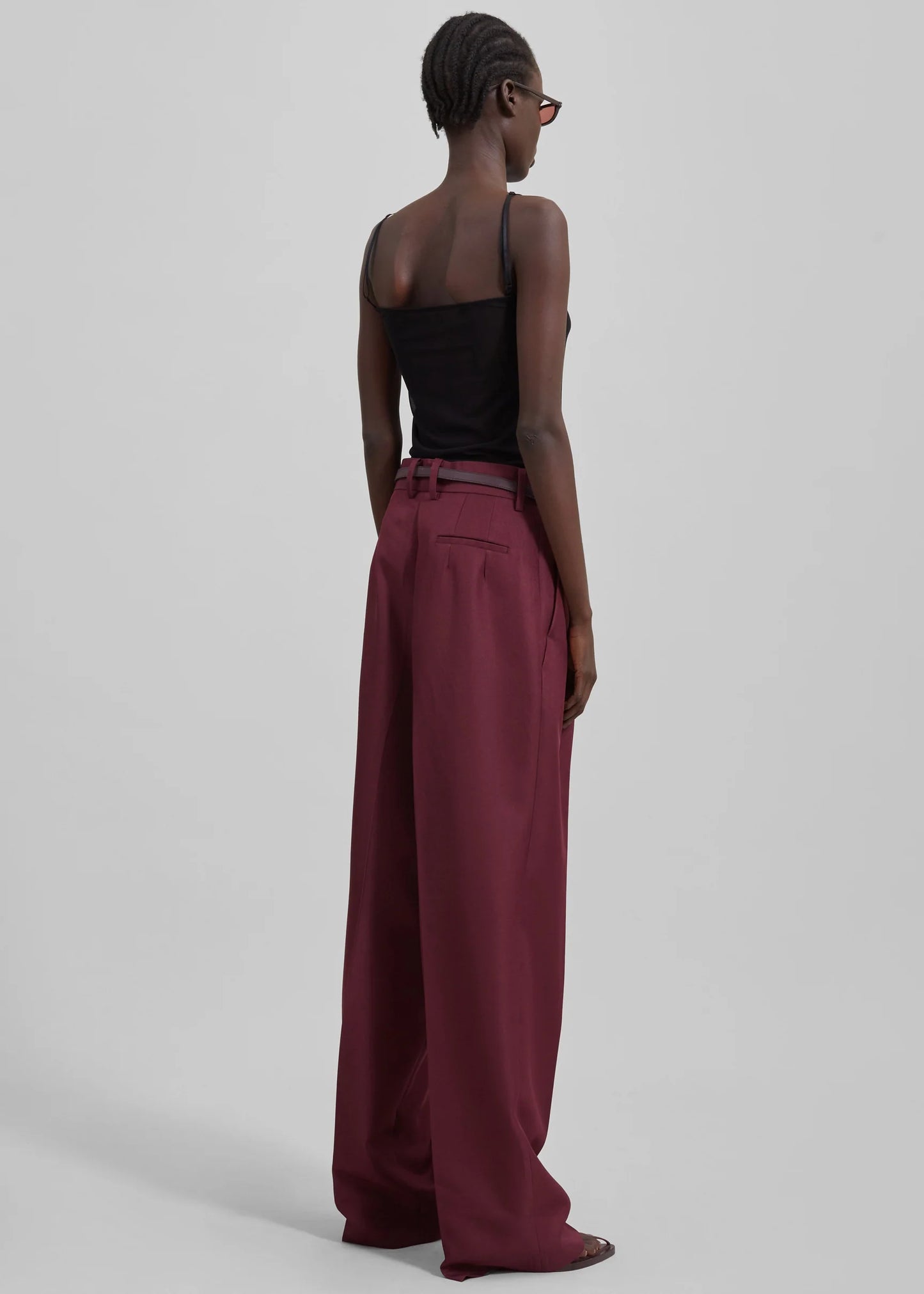 Maroon High-Rise Wide-Leg Pants