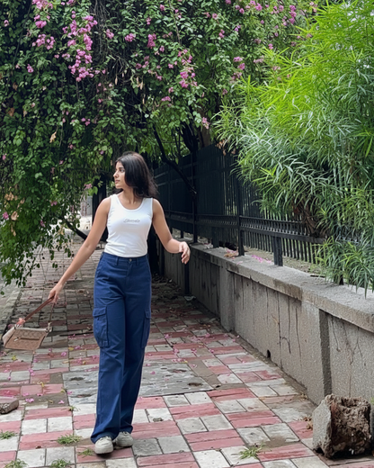 Navy Blue Wide Leg Adjustable Cargo