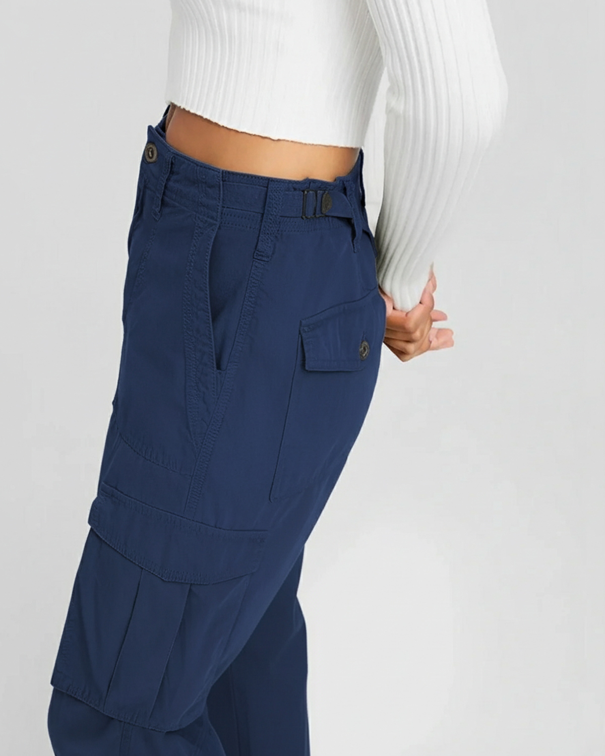 Navy Blue Wide Leg Adjustable Cargo