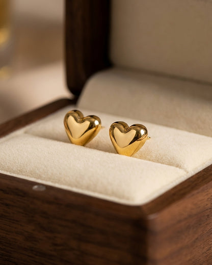 Gold plated stud earrings in heart shape