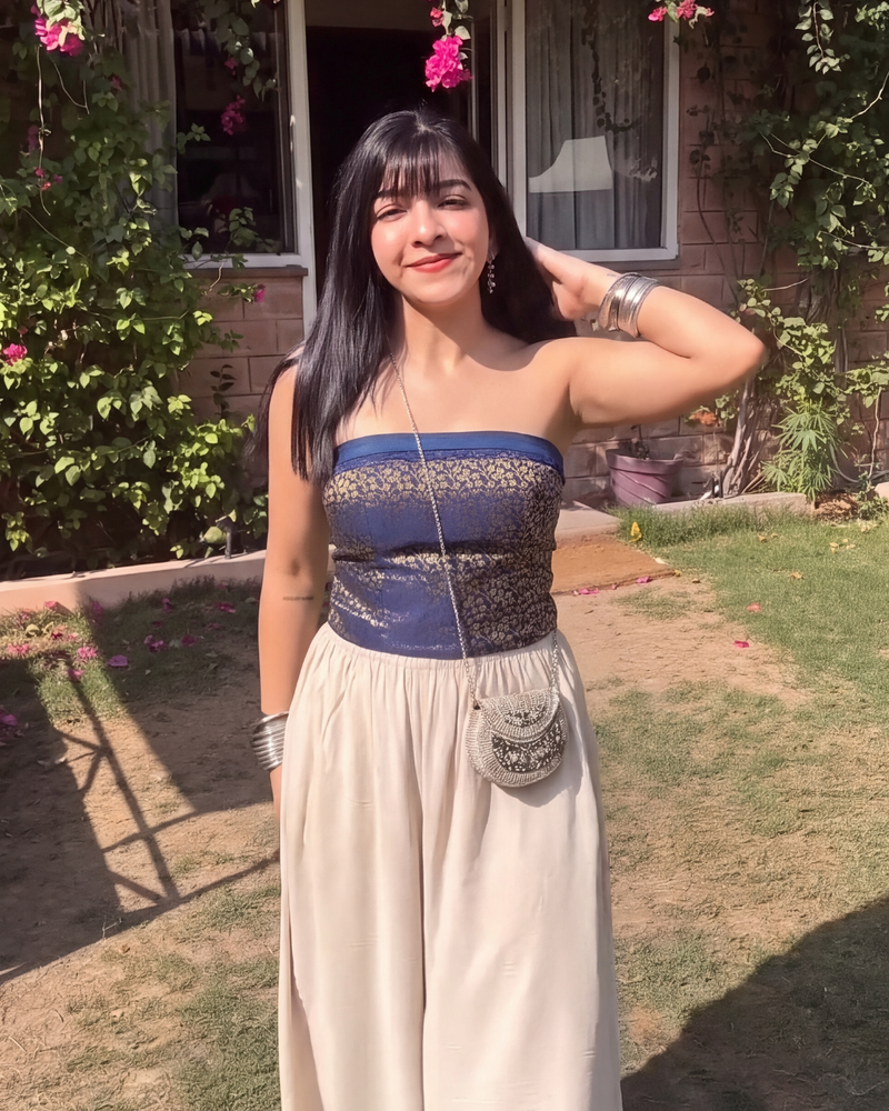 Ada Brocade Corset Tube Top - Navy Blue