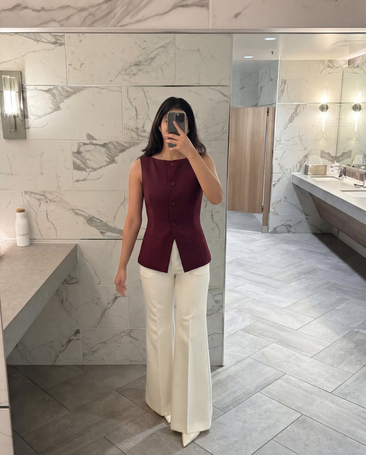 Boat Neck Slit Waist Coat - Burgundy