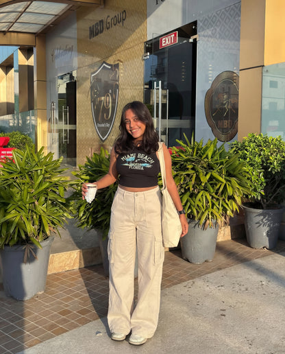 Cream Wide Leg Adjustable Cargo