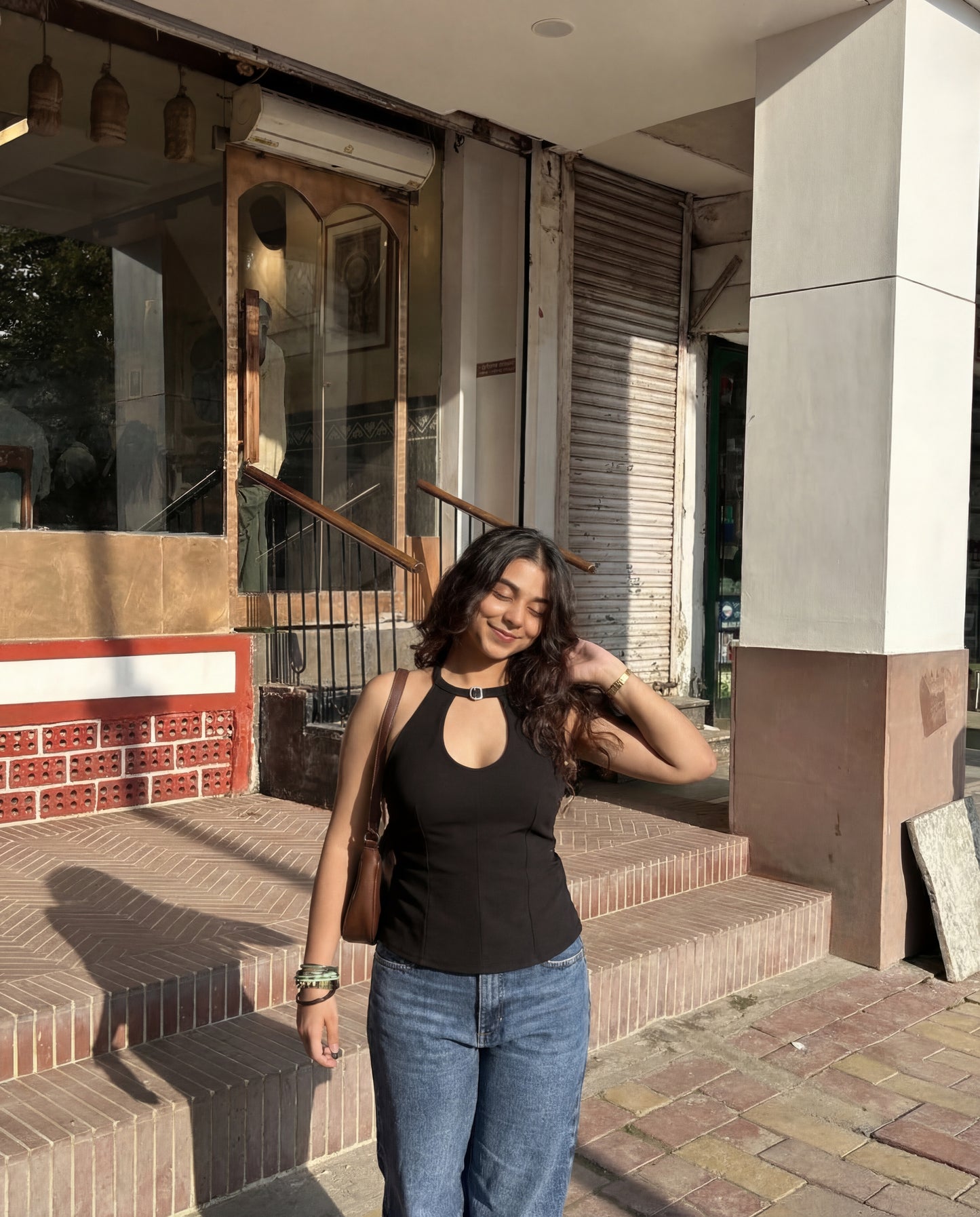 Belted Halter Top In Black