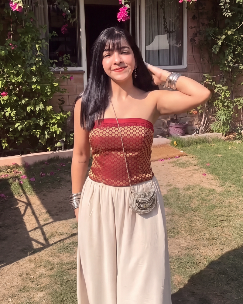 Ada Brocade Corset Tube Top - Deep Red